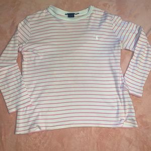 Ralph Lauren polo long sleeve pink and white striped shirt